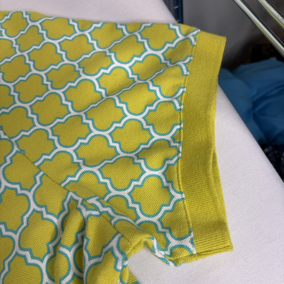 Lands'‎ End Women's Lime Geometric Print Polo Shirt Size XL Preppy Resort Tennis - Picture 4 of 11